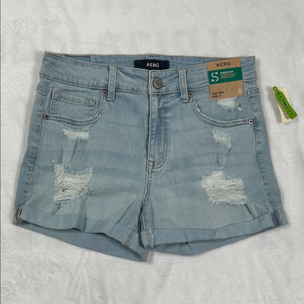 Aero High Rise Stretch Jean Shorts Women’s Size 8 Blue 3” Inseam NWT